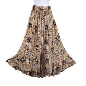 Rachel Zoe S Boho Floral Animal Smocked Tassel Waist Maxi Ruffle Skirt Hippie